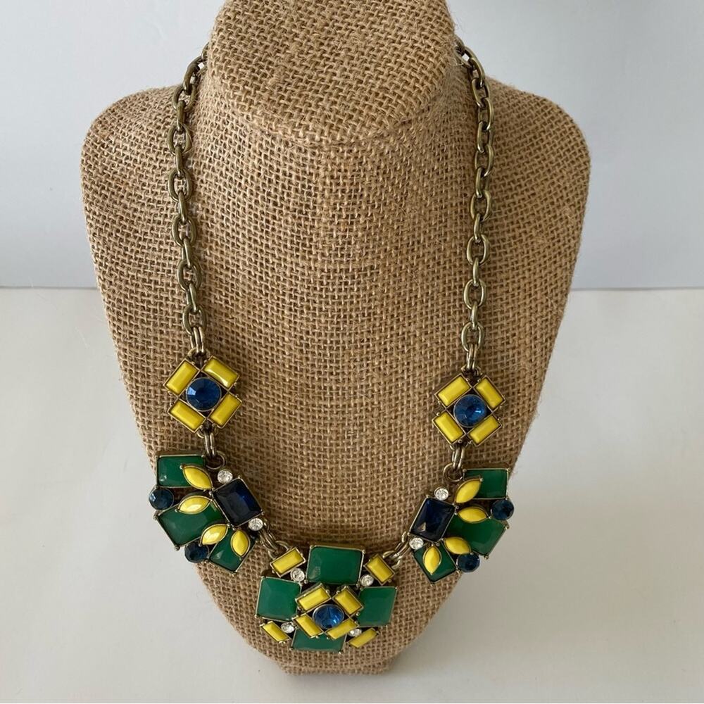 Boden Art Deco Chunky Statement Necklace Green Yellow Colorful